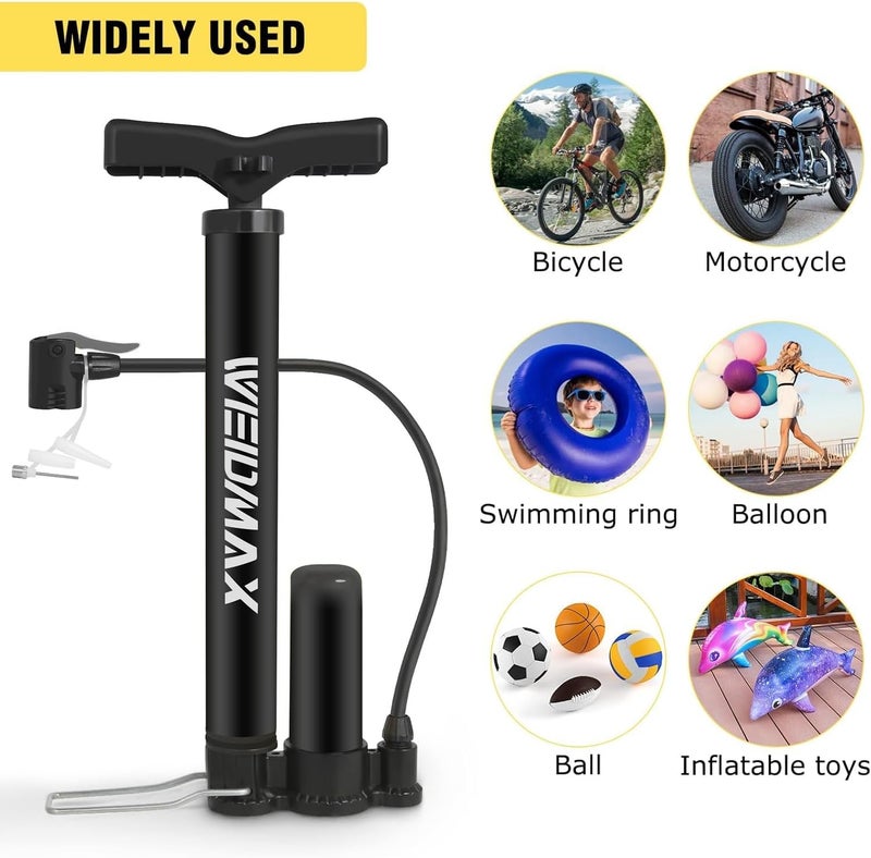 WEIDMAX Bike Pump Portable, Bike Tire Inflator, Bicycle Hand Air Pump with Presta and Schrader, Ball Pump Inflator Bicycle Floor Pump Suitable for Baby Stroller Tires, Balls, Road and Mountain Bikes - Image 5